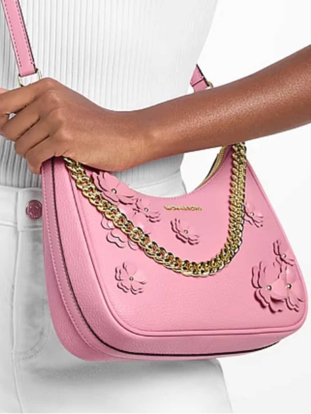 Michael Kors Pink Floral Leather Shoulder Crossbody Bag